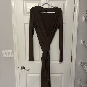 Olive spandex long sleeve wrap dress - L